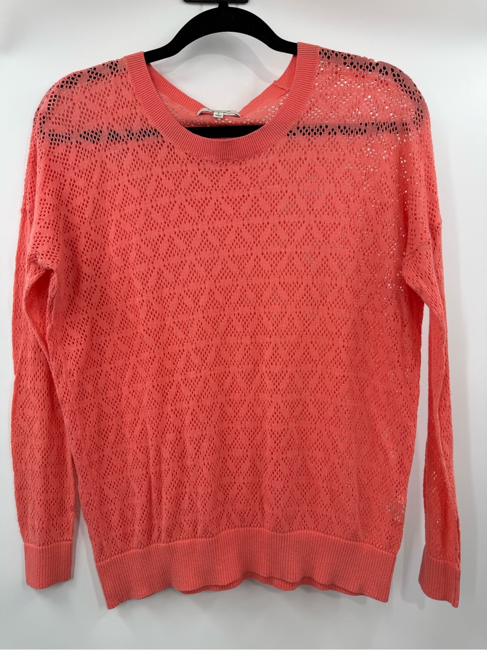 Madewell Coral Coastal Perforated Knit Long Sleeve Crewneck Sweater Size Small